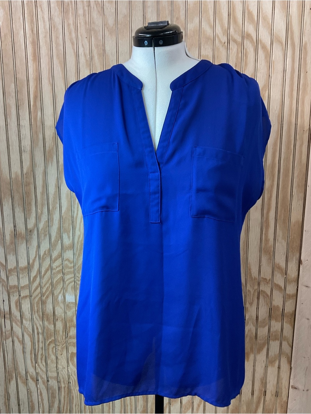 INC International Concepts Split V-Neck Cap Sleeve Blouse - Royal Blue